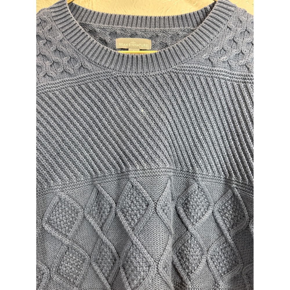 LL Bean Signature Men's‎ Blue Cable Knit Cotton Linen Sweater Size Large